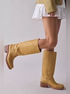 Frye Mustard Yellow Leather Knee Boots